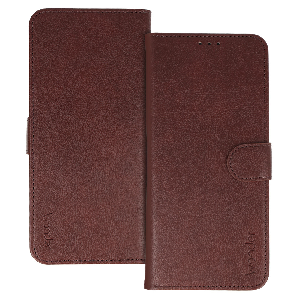 WONDER COMMON Universal Book Case (SIZE L) for Iphone 6 Plus/7 Plus/8 Plus/Xs Max/11 Pro Max/Samsung S20 FE/S21 FE/S10 Plus/A10/A32/A54/Xiaomi 12 Lite/Huawei P30 Pro brown