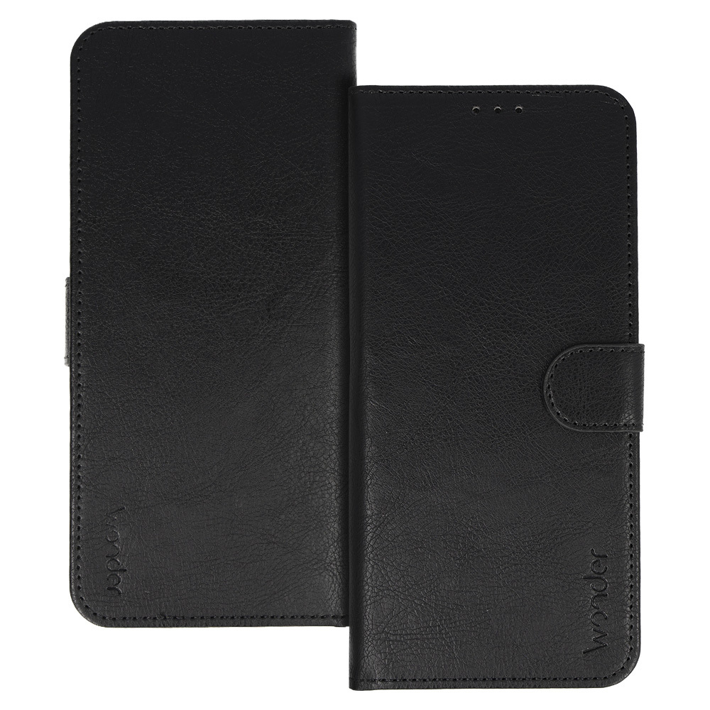 Wonder Common universāls grāmatiņveida maciņš (M) Samsung S21/S10/Note/Note 2/Note 3/Huawei P30 Lite/P9/P9 Lite melns