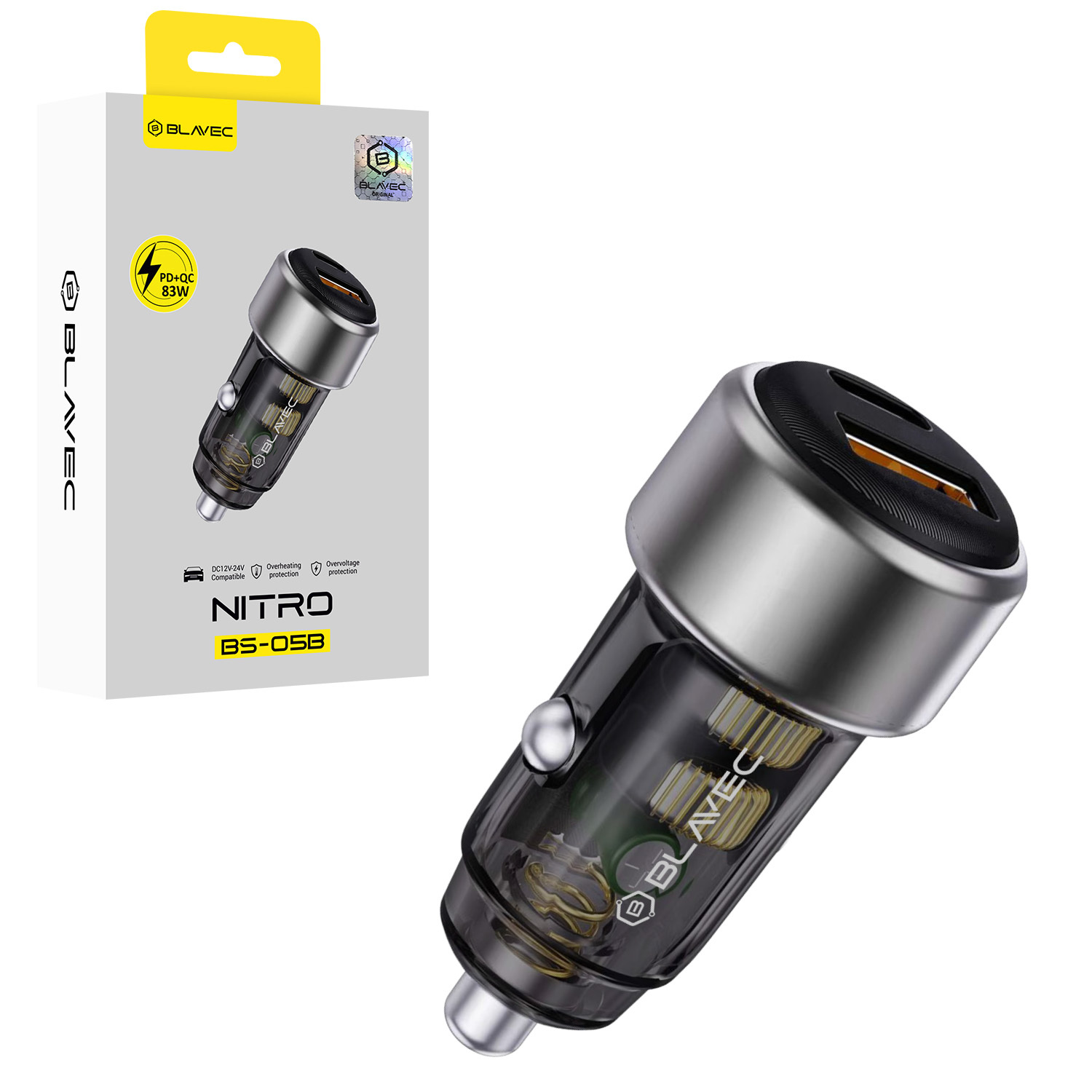 Blavec Auto lādētājs BS-05B Nitro - USB + Type C - QC 3.0 18W PD 65W (CCBS05BN-UCB) melns