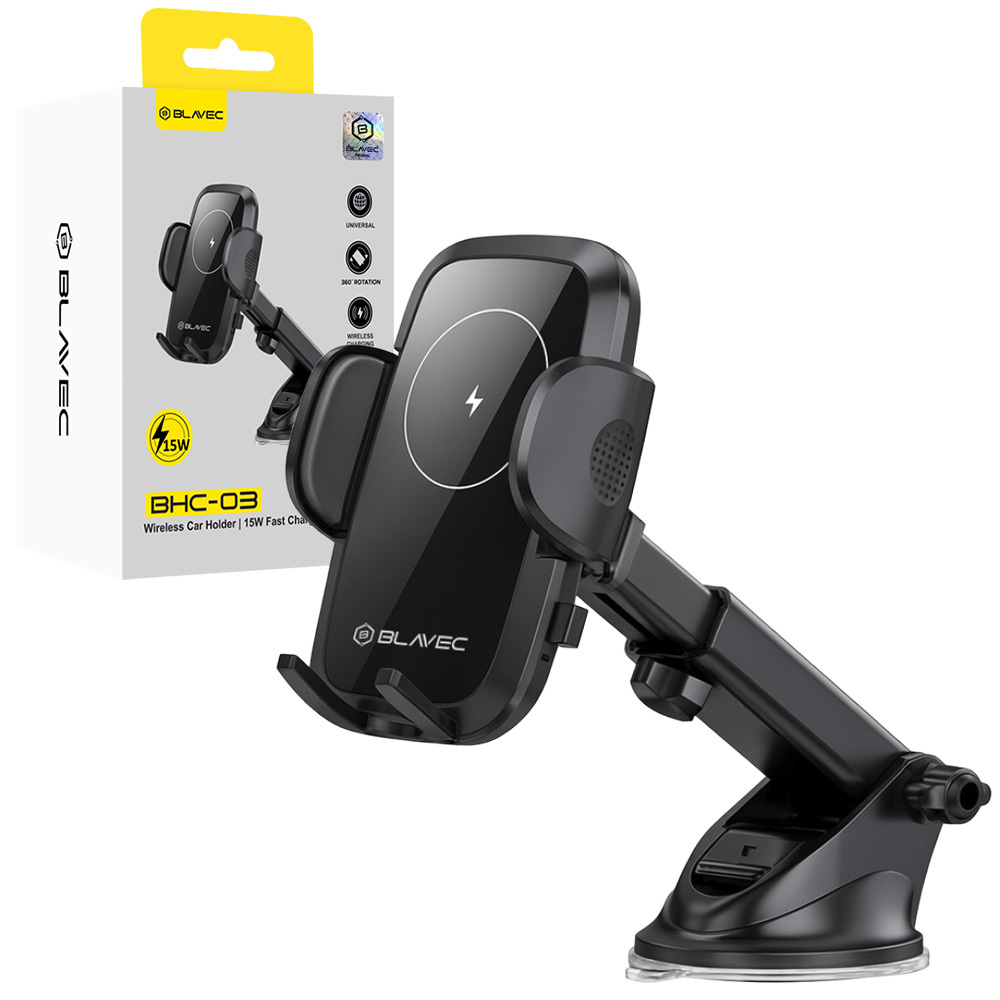 Blavec Car turētājs BHC-03 15W with induction charging to windshield (BHC03-WIB) melns