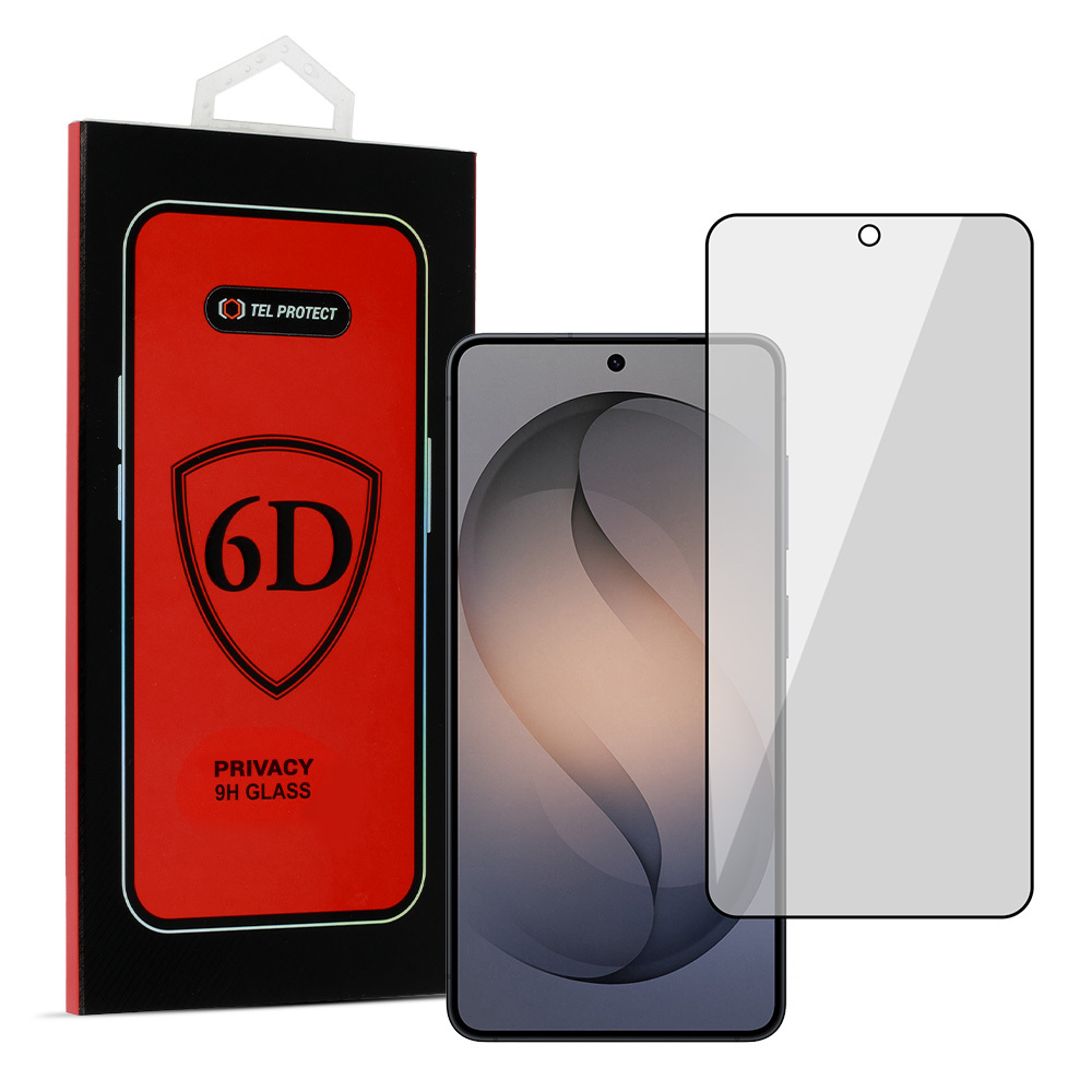 Tel Protect Full Glue 6D privātuma Rūdīts stikls priekš SAMSUNG GALAXY S26 PLUS melns (ar pirkstu nospiedumu atbloķēšanu)