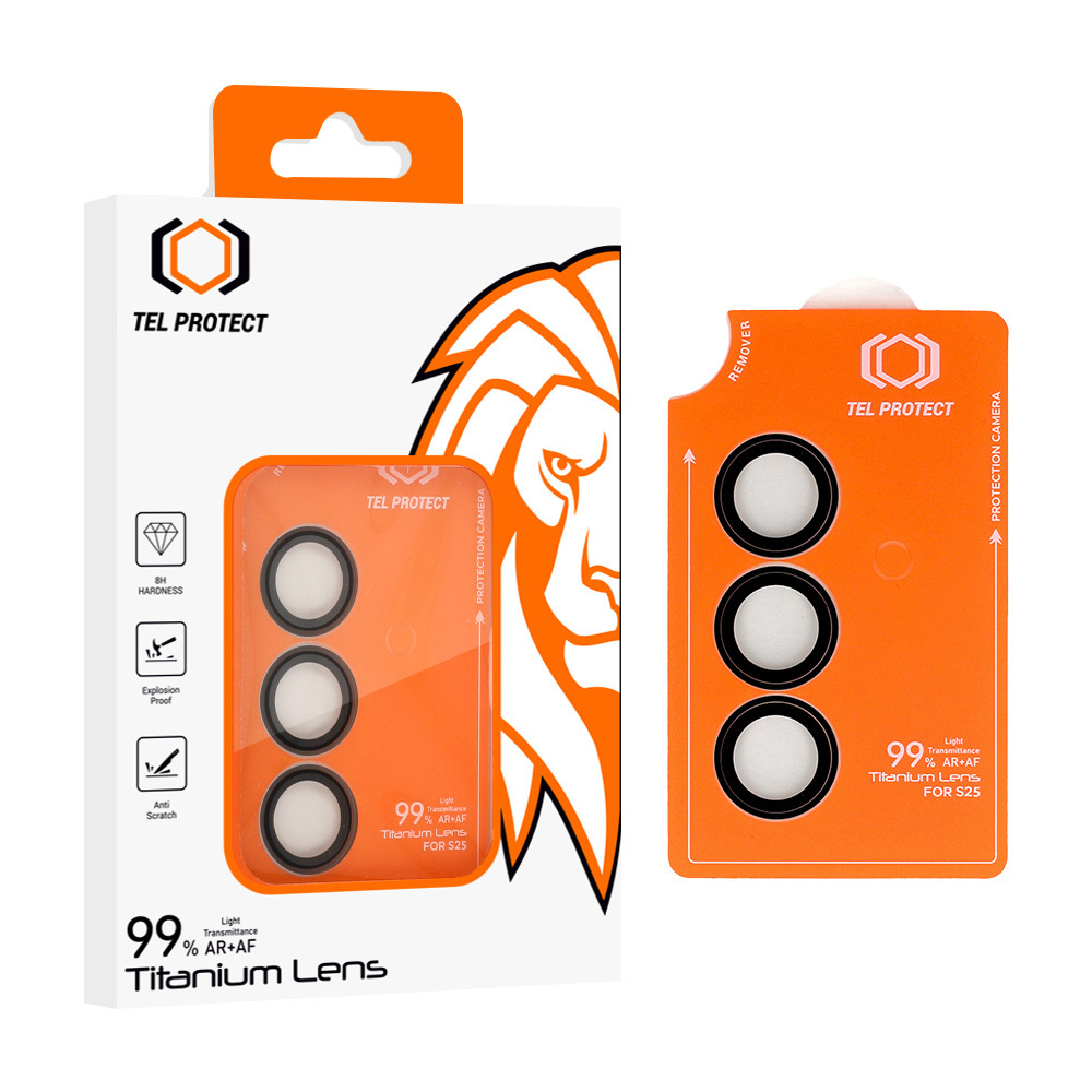 Rūdīts stikls Tel Protect Titanium Lens 99% AR uz kameras priekš Samsung Galaxy S26 Plus melns (lēca 3 gab.)