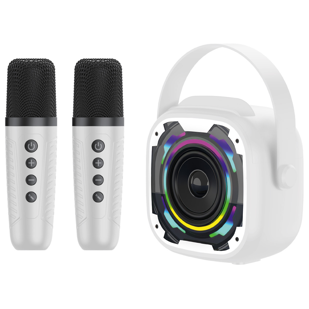 Blavec portatīvais Bluetooth skaļrunis WS-08 Karaoke Idol 8W ar 2 mikrofoniem balts