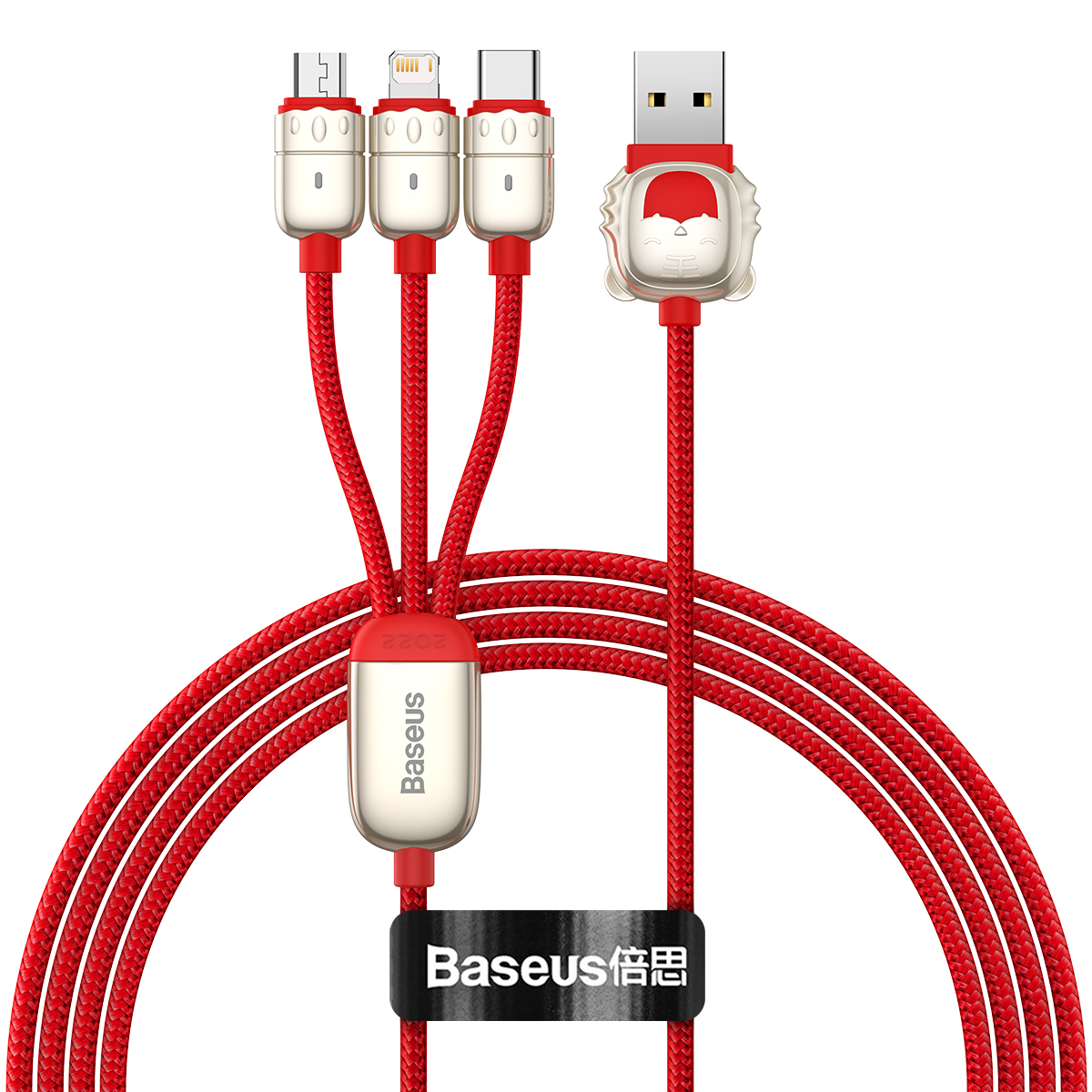 Baseus kabelis Tīģera gads 3 vienā - USB uz Type C, Lightning, Micro USB - 3,5A 1,2 metri (CASX010009) sarkans