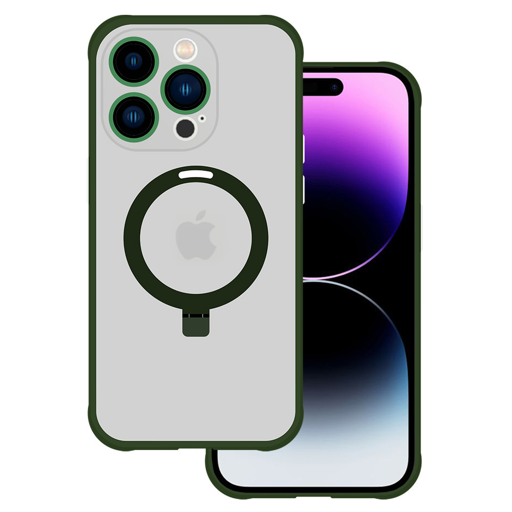 Tel Protect Magical magnētiskais MagSafe viedtālruņa apvalks ar statīvu Iphone 15 Pro, zaļš