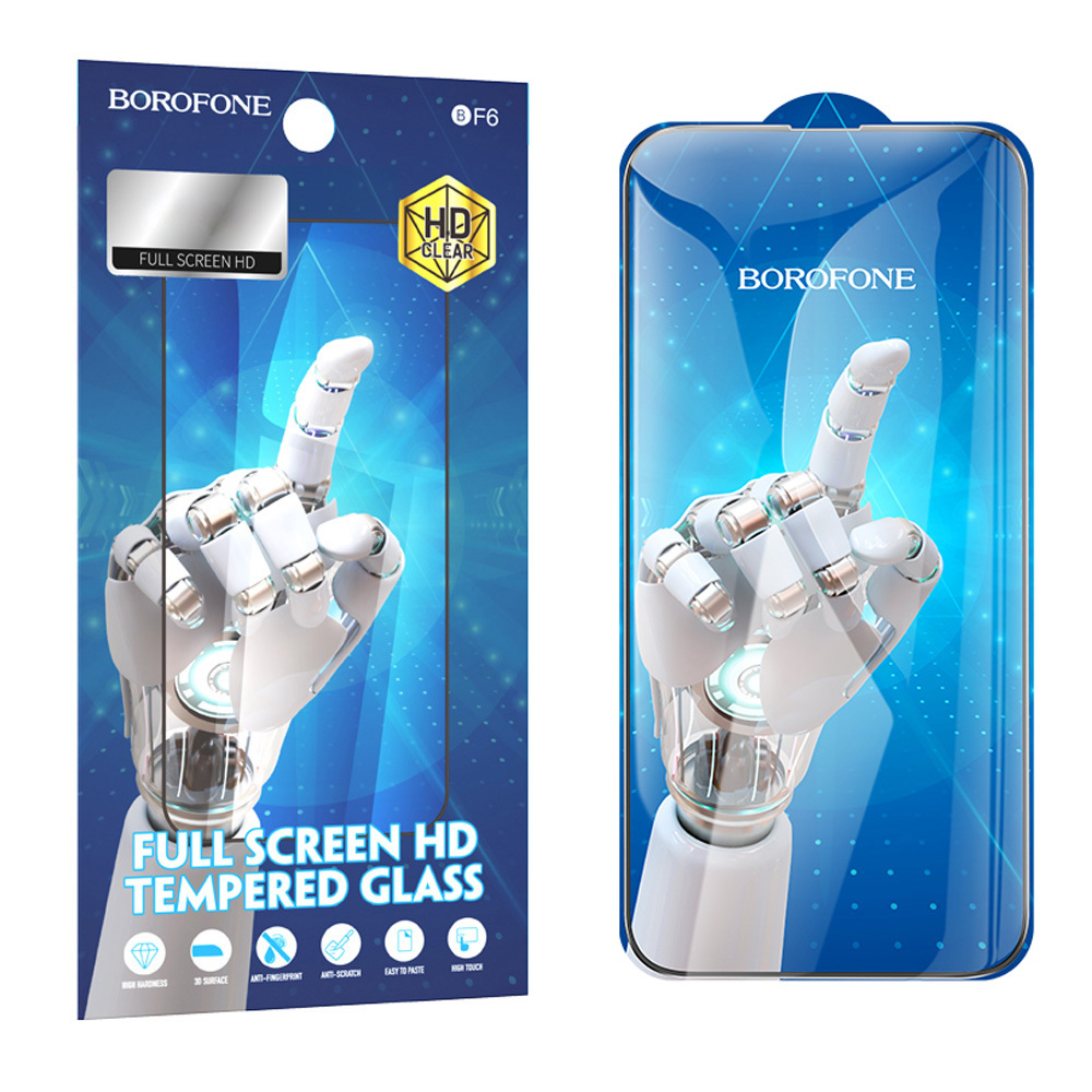 Borofone rūdītais aizsargstikls BF6 Diamond Armor pilnekrāna HD Iphone 15 Plus/16 Plus viedtālrunim - 10 gabalu komplekts