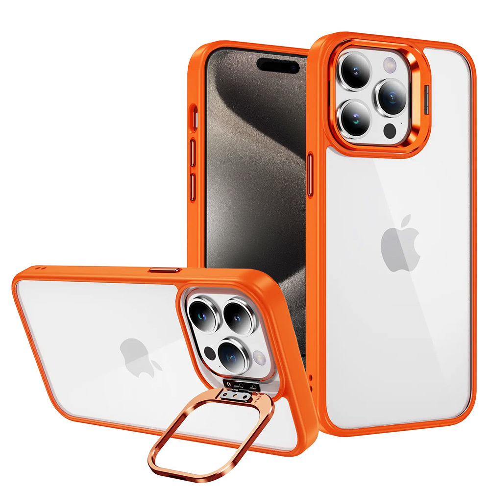 Tel Protect Viedtālruņa apvalks ar statīvu + kameras stikls Iphone 15 Pro Max oranža