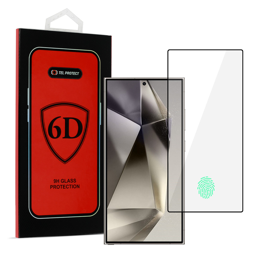 Tel Protect Aizsargstikls 6D Grūdināts Samsung Galaxy S24 Ultra melns (m) - ar pirkstu nospiedumu atbloķēšanu