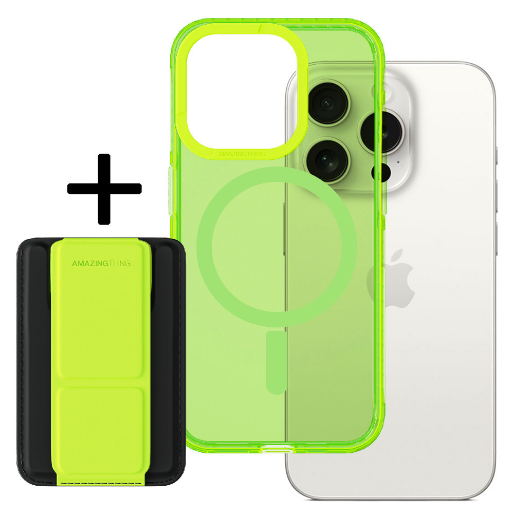 Amazing Thing Titan Pro Neon Mag maciņa apvalks 10FT IP156.7PTWGN Iphone 15 Pro Max zaļa ar statīvu