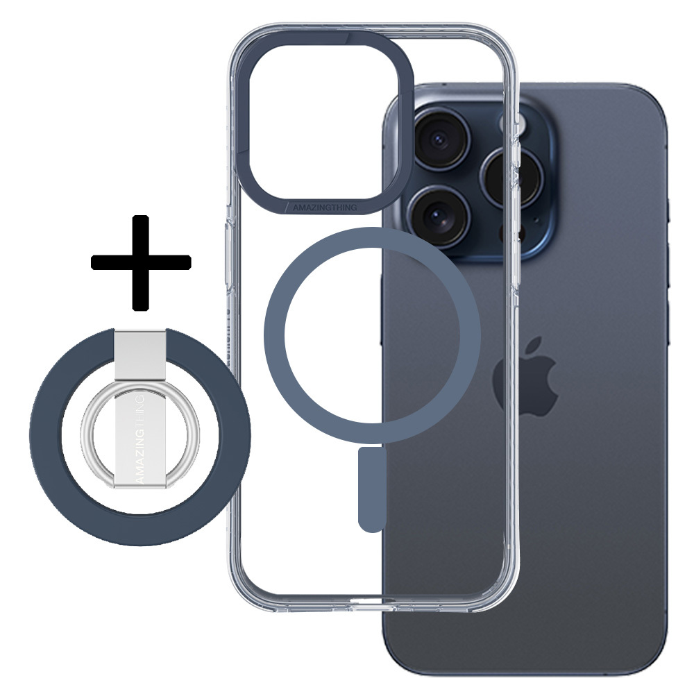 Amazing Thing Titan Pro Mag gredzena turētāja apvalks 10FT IP156.1PTRBU Iphone 15 Pro tumši zila