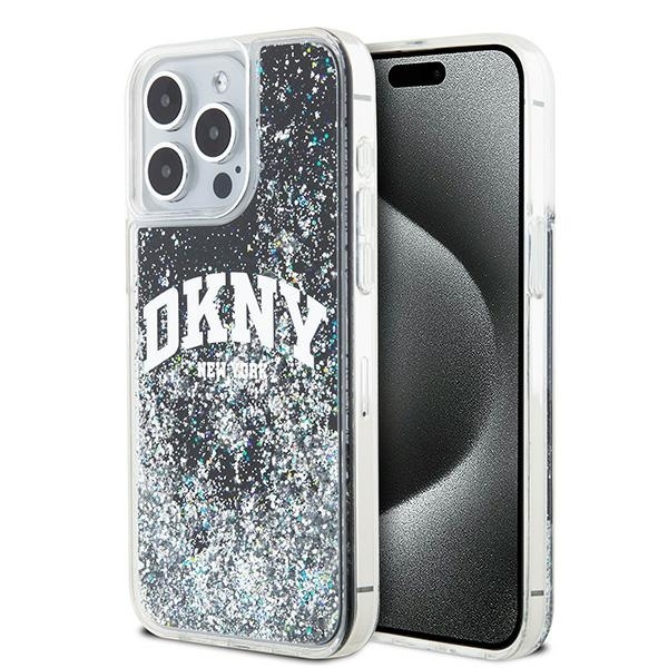 DKNY šķidrā spīduma lielā logotipa viedtālruņa apvalks iPhone 14 Pro Max - melns