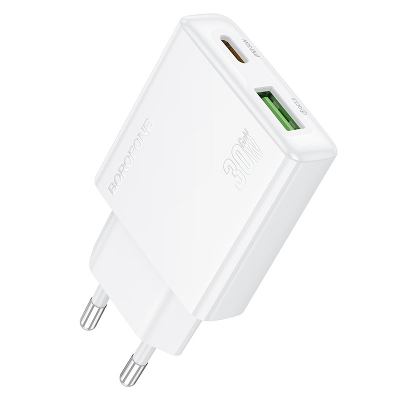 Borofone Сетевое зарядное устройство BN25 Wish (Ultra Thin) - USB + Type C - PD QC 3.0 30W белое