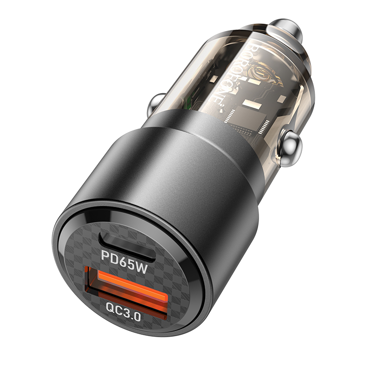 Автомобильное зарядное устройство Borofone BZ20A Smart USB Type-C QC 3.0 PD 83W прозрачный чёрный