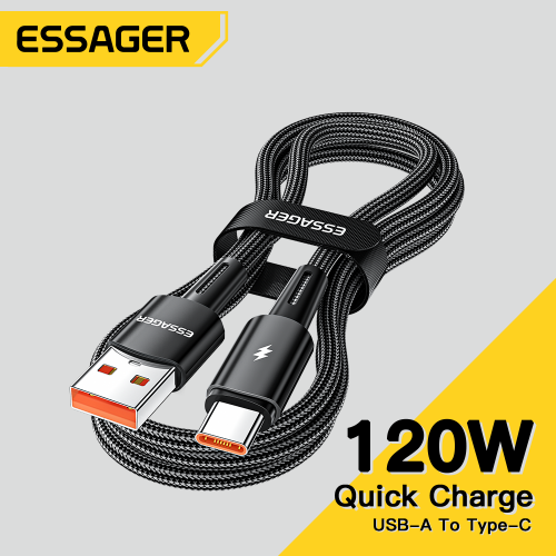 USB Cable Essager "Morning Glory 2" Black "Type-C" 200cm (up to 120W)
