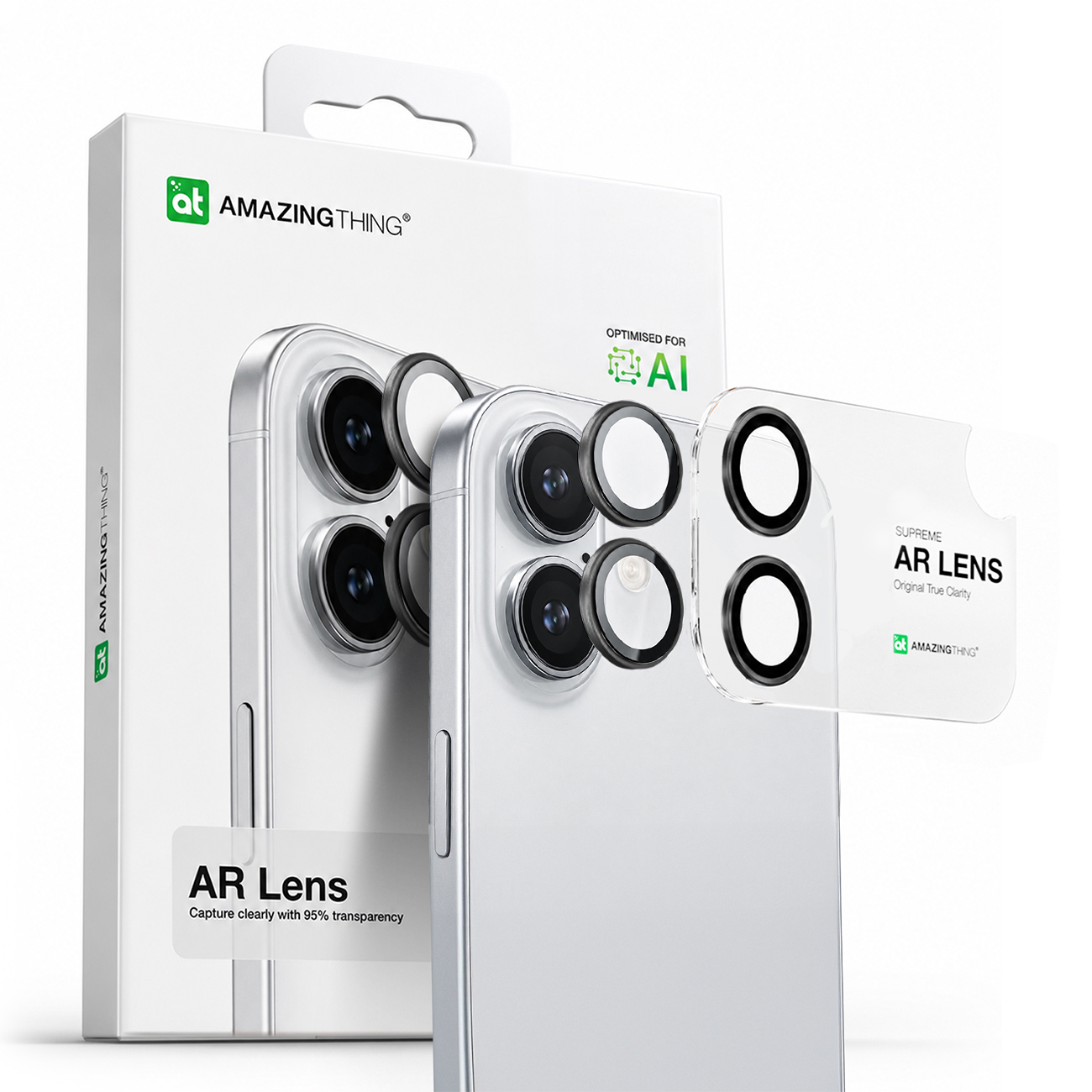 AmazingThing Lēcas Stikls iPhone 17 ar Melnu Alumīnija Rāmi