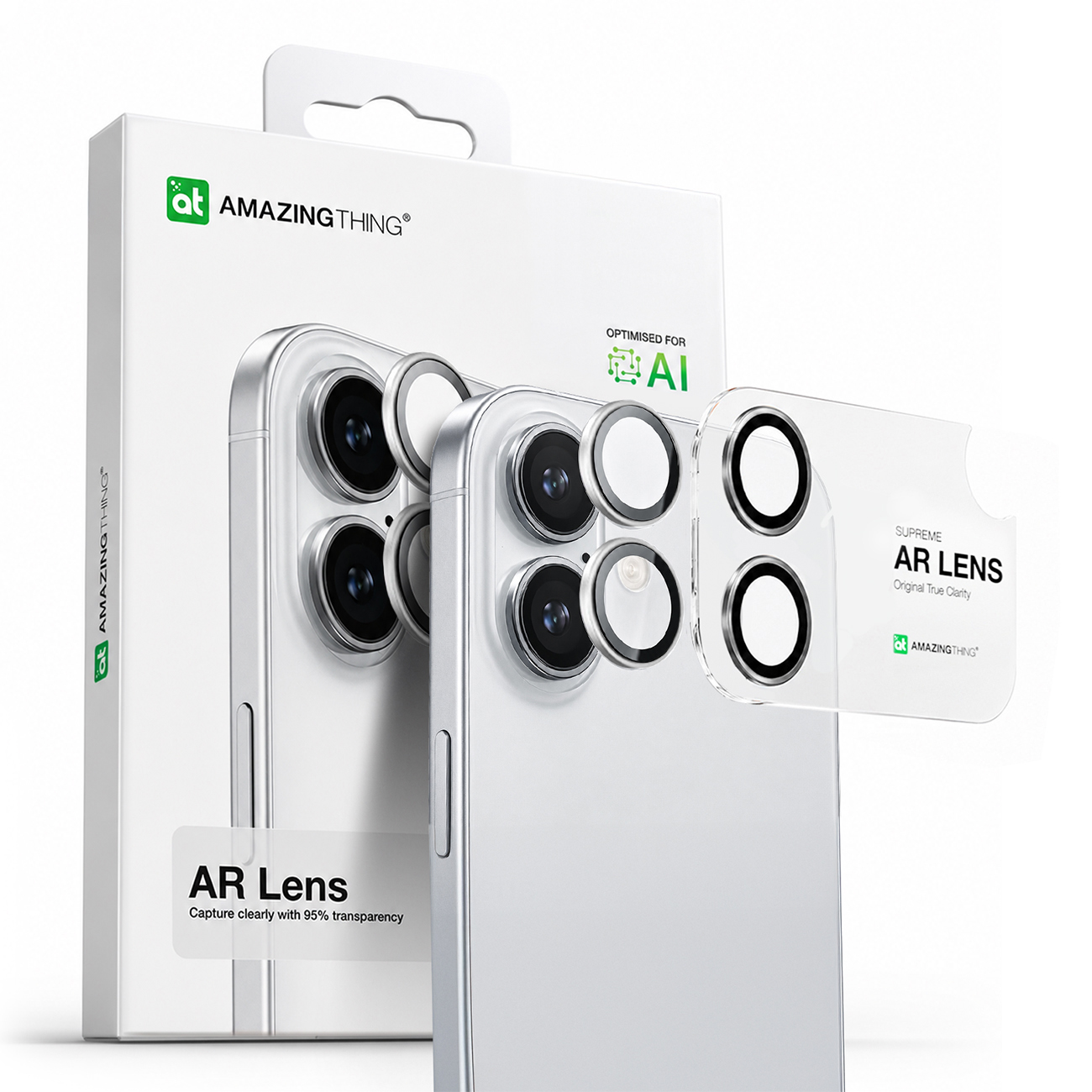 AmazingThing Lens стекло для iPhone 17 с серебряной алюминиевой рамкой