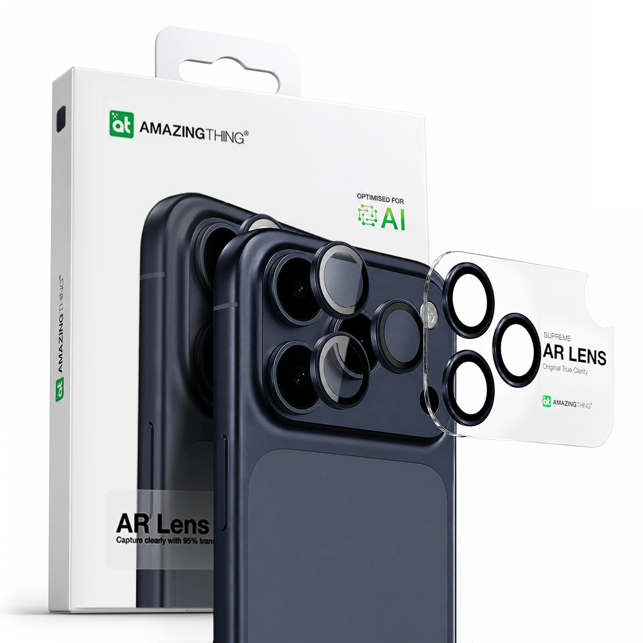 AmazingThing Lens стекло для iPhone 17 Pro / Pro Max с синей алюминиевой рамкой