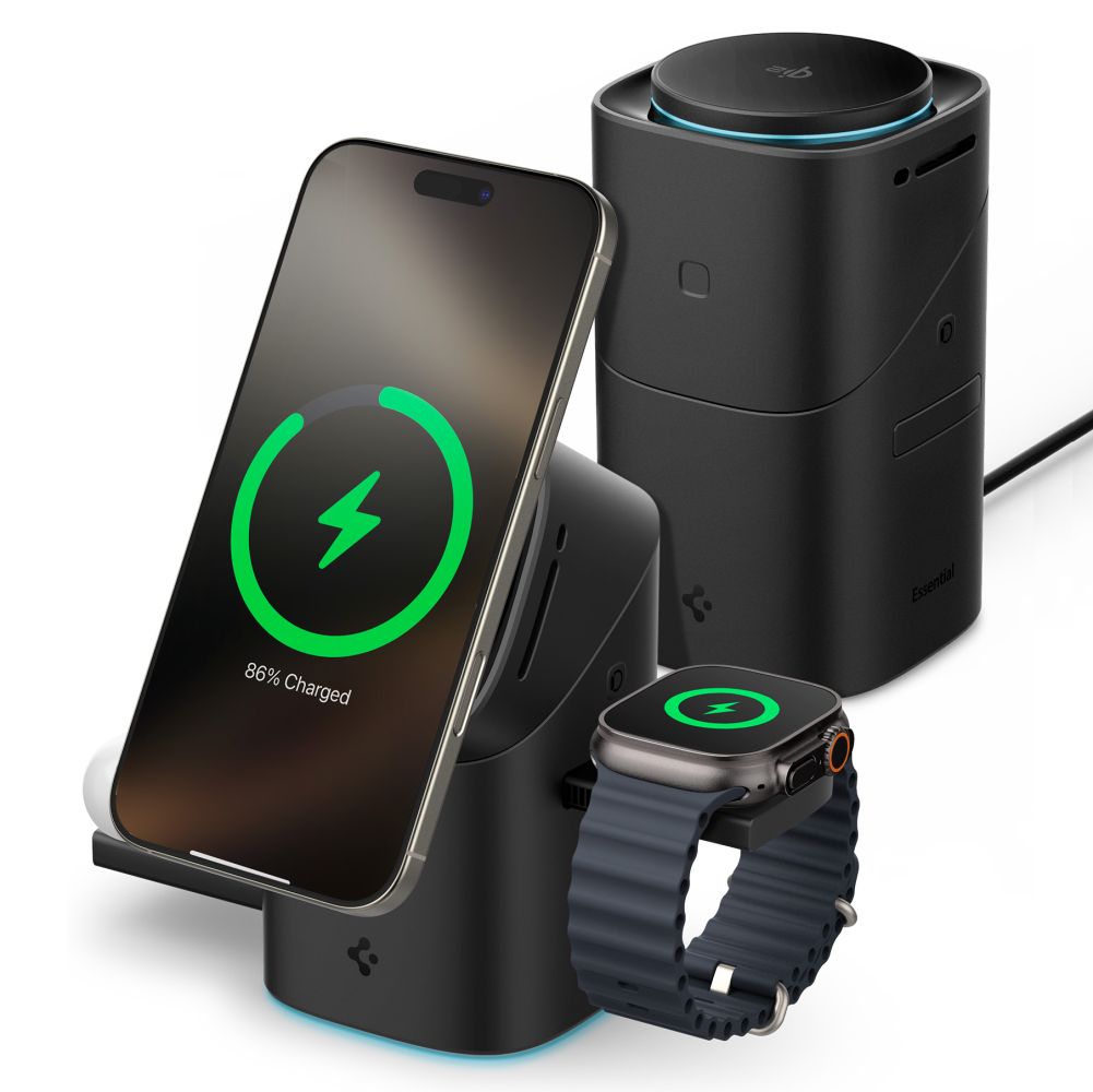 Spigen Essential EF223MS 3-in-1 QI2 bezvadu lādētājs – melns