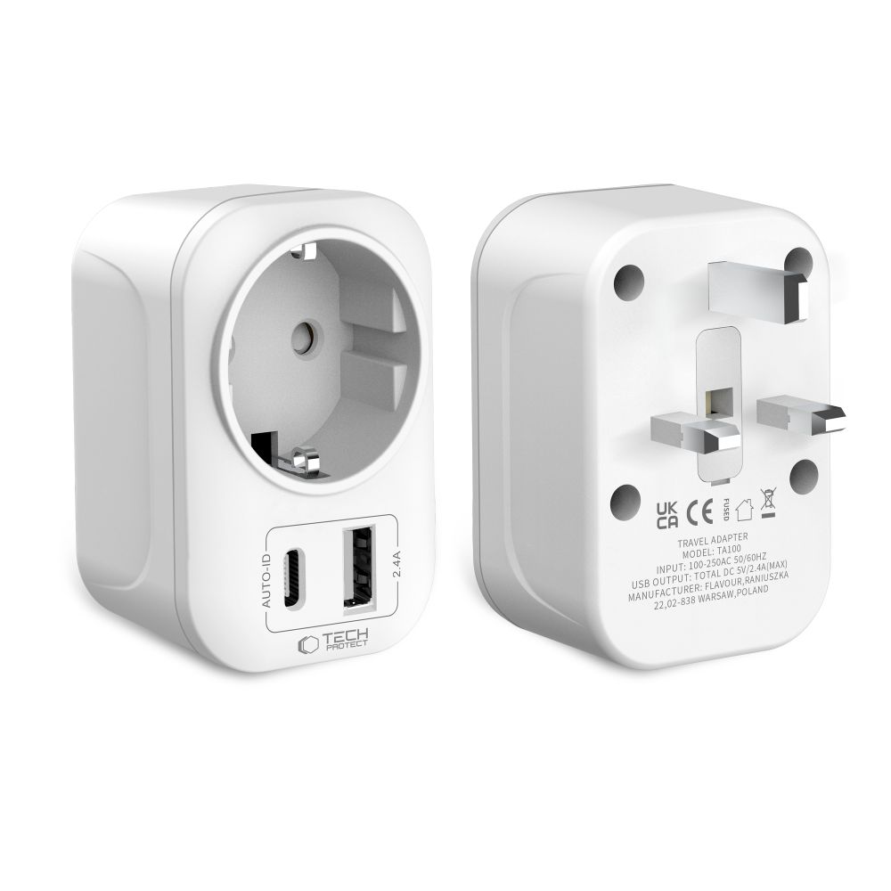 Tech-Protect TA100 UK adapteris balts