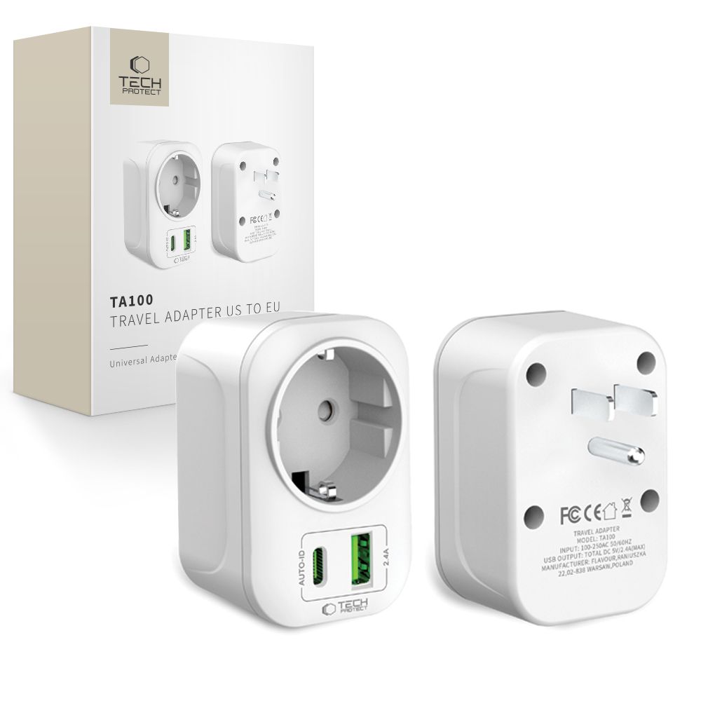 Tech-Protect TA100 US adapteris balts