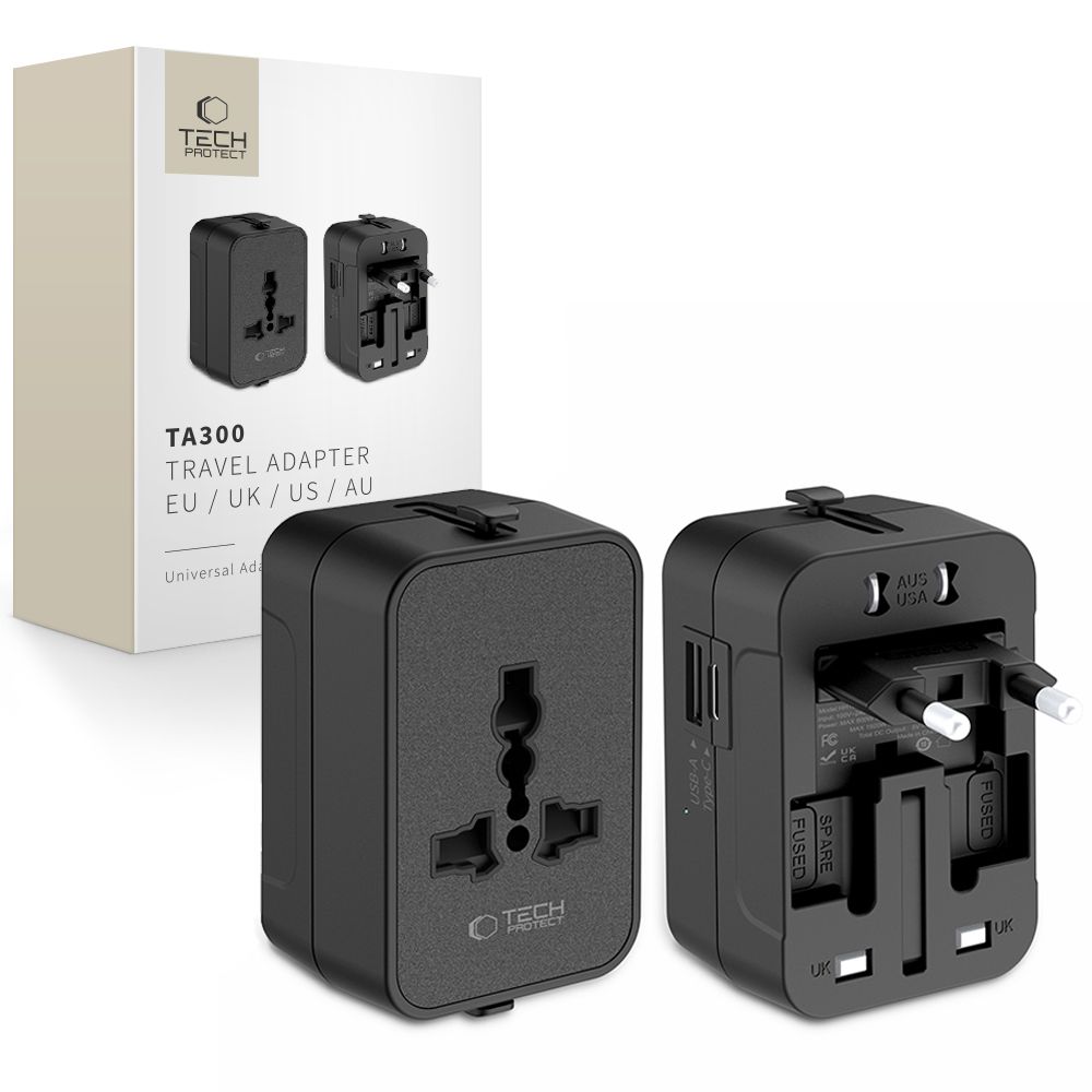 TECH-PROTECT TA300 ceļojumu adapteris EU / UK / US / AU melns