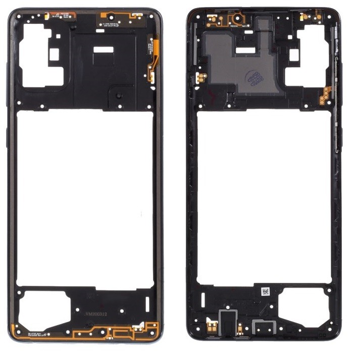 Vidējais korpuss Samsung A715 A71 Prism Crush Black ar sānu pogām oriģināls (used Grade B)