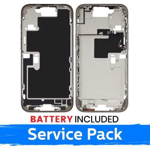 Apple iPhone 16 Pro Max vidējā rāmja korpuss + baterija / Baltais titāns / (Servisa iepakojums)