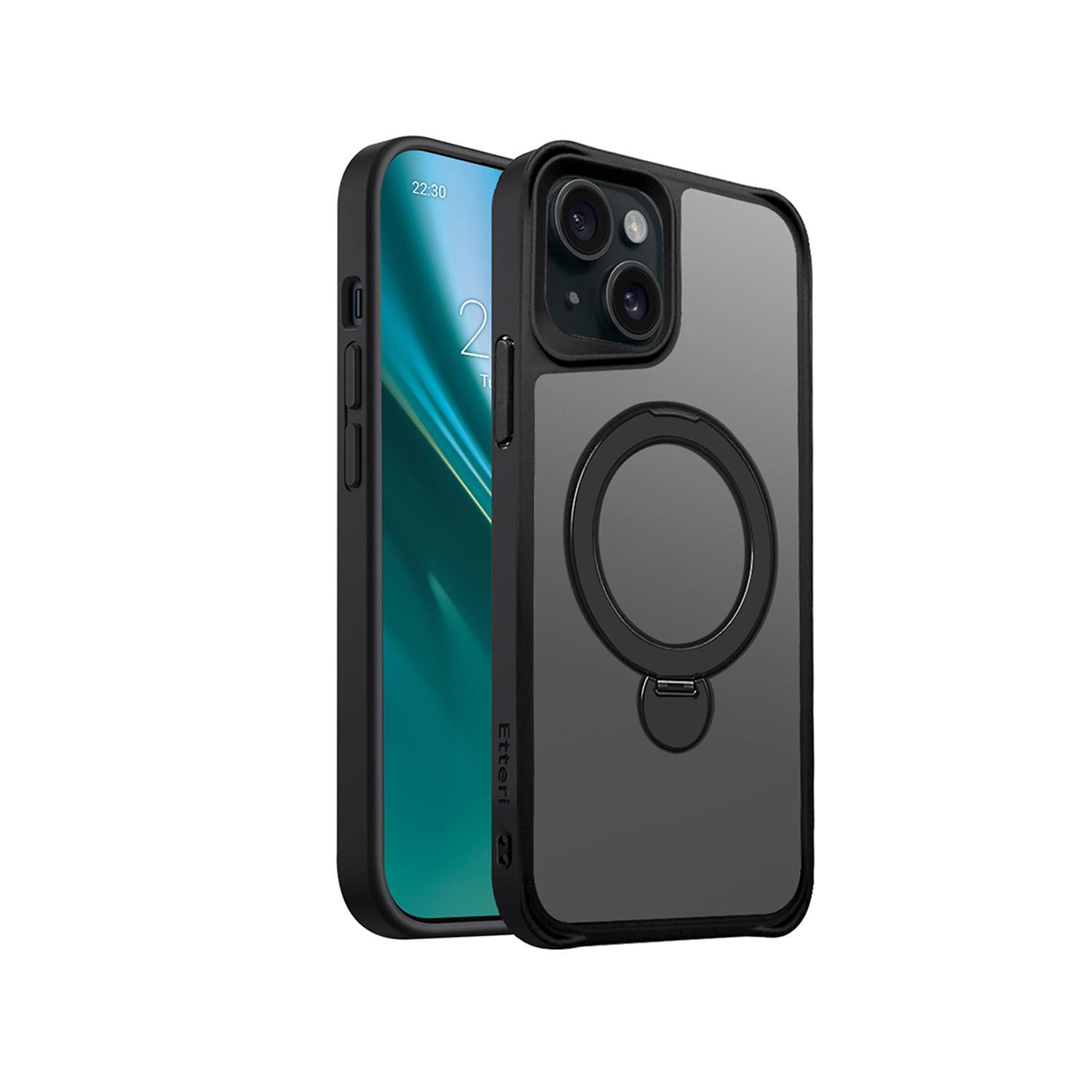 Etteri Matēts Magnētiskais gredzens viedtālruņa apvalks iPhone 15 6,1" melns