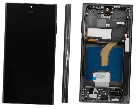 LCD ekrāns Samsung S908 S22 Ultra ar skārienjūtīgo ekrānu un rāmi Phantom melns OLED (īstais izmērs)