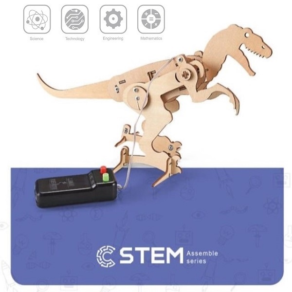 Koka robota T-Rex montāžas komplekts STEM izglītojošā rotaļlieta