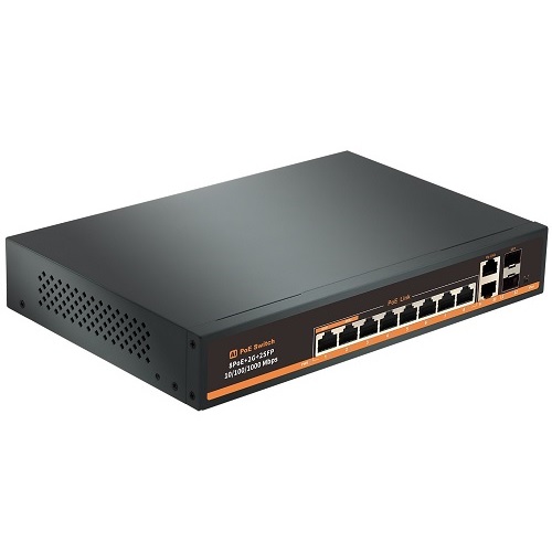 PoE komutators 8 portu 1000Mbps +2G augšup +2G SFP