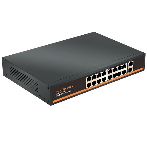PoE komutators 16 portu 1000Mbps +2G augšup