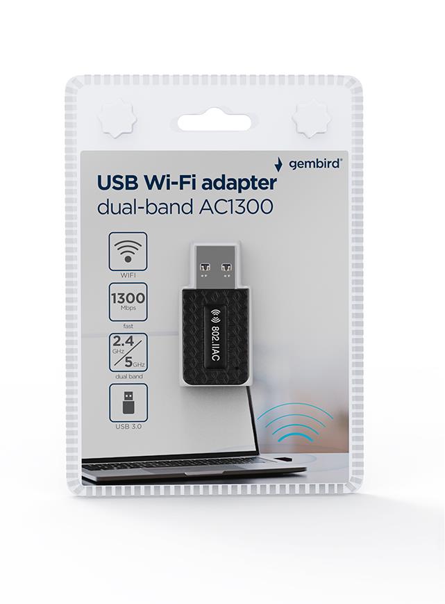 Bezvadu USB adapteris 1300Mbps divjoslu WNP-UA1300-03 GEMBIRD