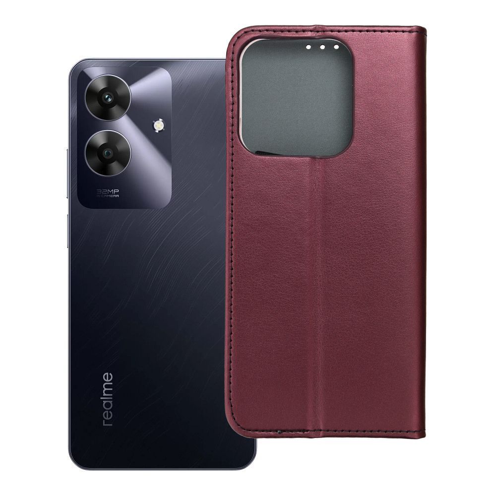 SMART MAGNETO grāmatas tipa viedtālruņa apvalks REALME NOTE 60, bordo krāsā
