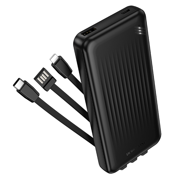 Borofone Portatīvais lādētājs BJ79 Clever - USB - ar Type C un Lightning kabeliem melns