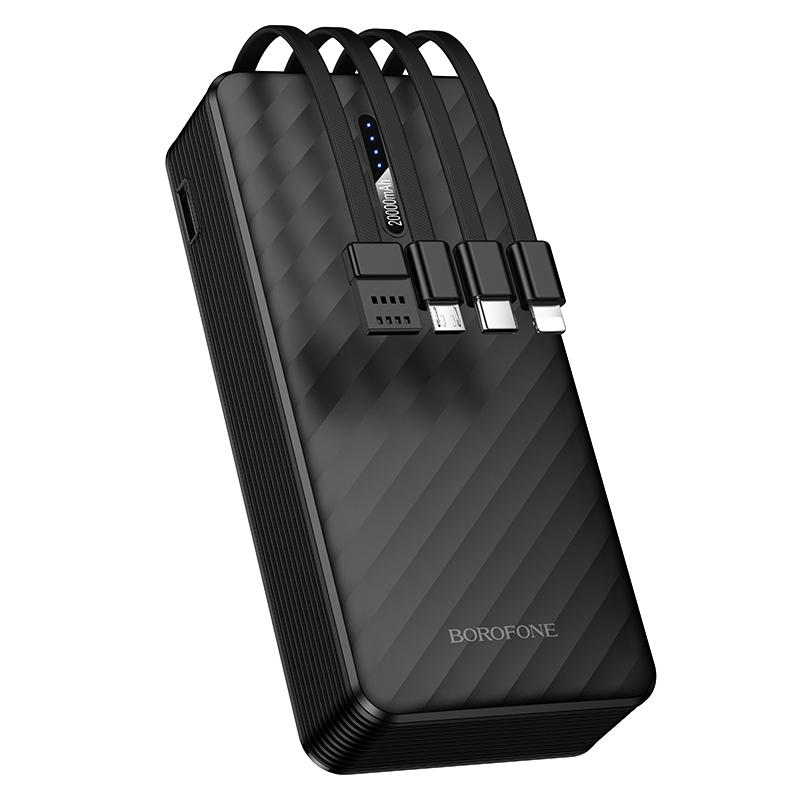 Borofone Внешний аккумулятор 20000mAh BJ84A Smooth - с кабелями USB, Type C, Lightning и Micro USB чёрный
