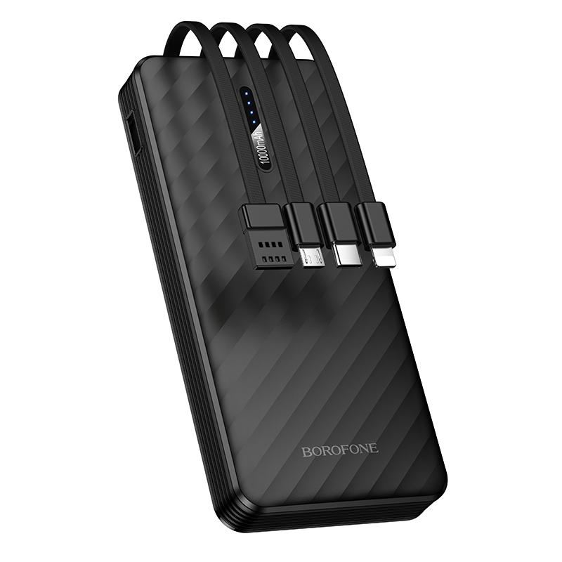 Borofone Внешний аккумулятор 10000mAh BJ84 Smooth - USB - с кабелями USB, Type C, Lightning и Micro USB чёрный