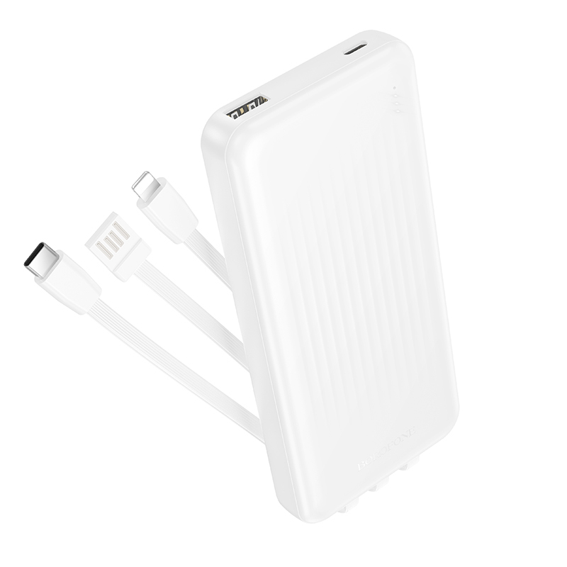 Borofone BJ79 Clever ārējais akumulators 10000mAh USB ar Type-C un Lightning kabeļiem balts