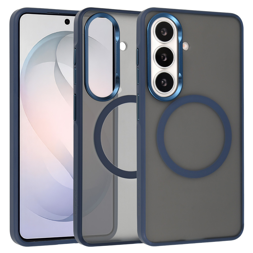 Liavec Soft Case maciņš ar metāla rāmi Samsung Galaxy S26, tumši zils