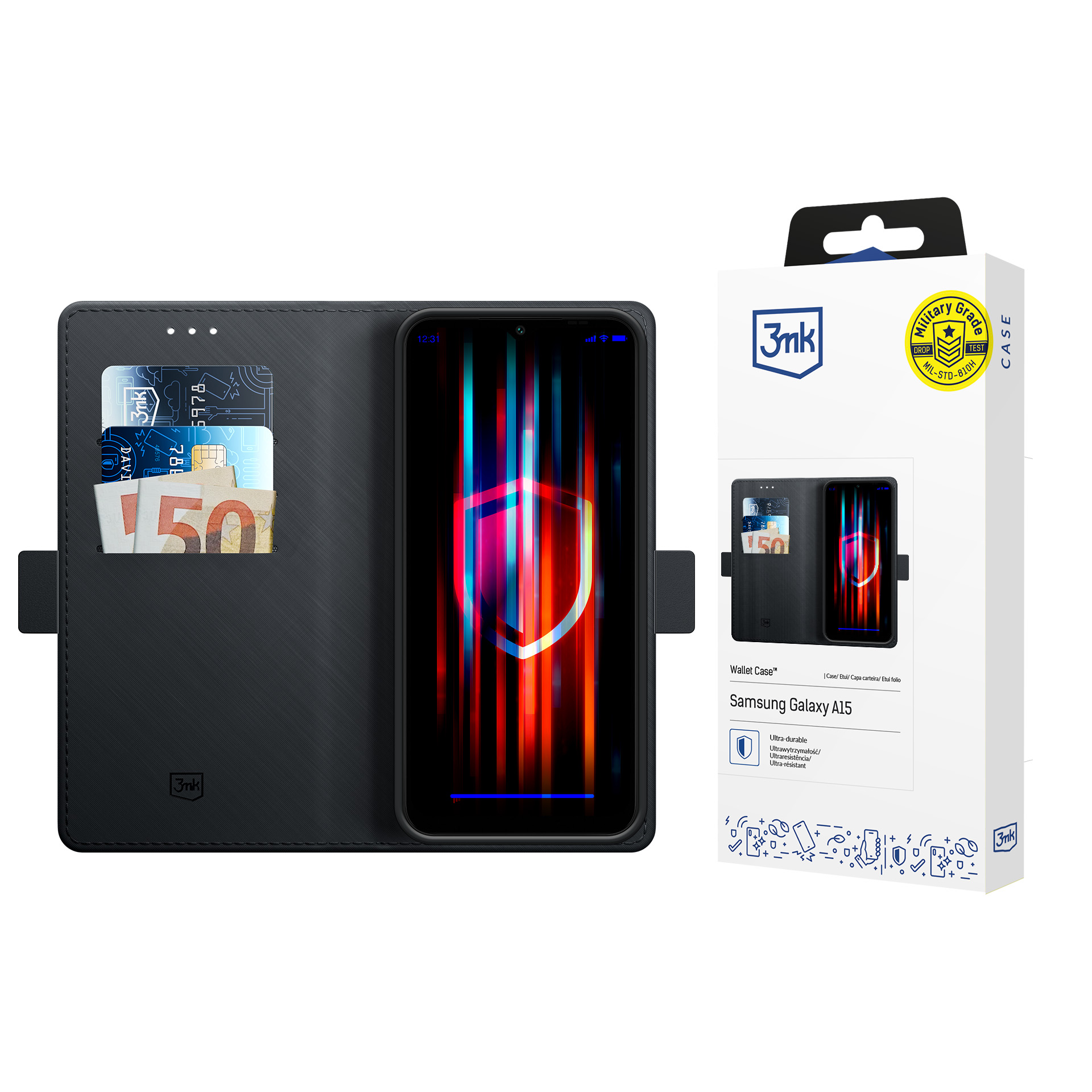 Чехол-кошелёк 3mk с откидной крышкой для Samsung Galaxy A15 5G - чёрный