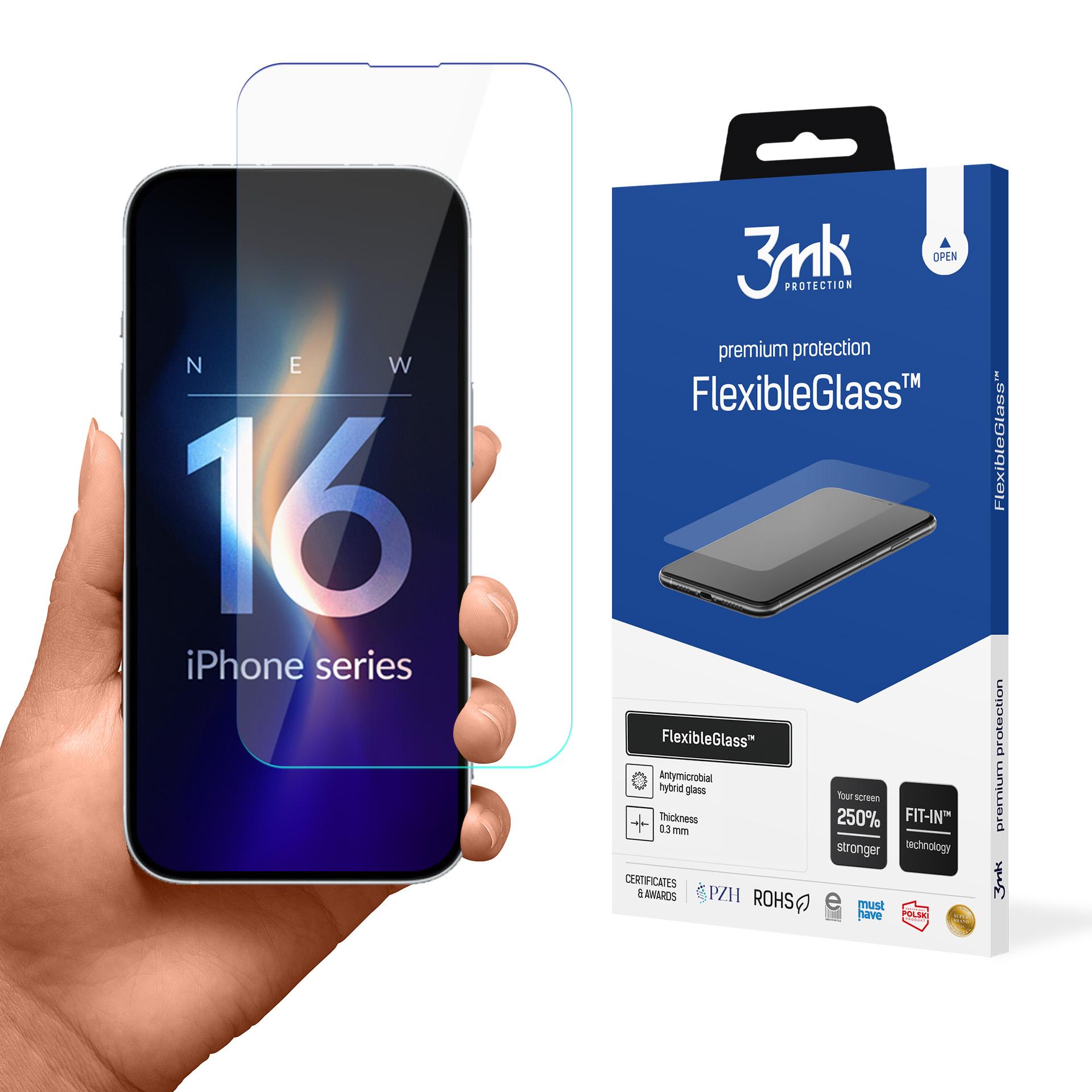 Rūdītais stikls 3mk FlexibleGlass iPhone 16 Plus