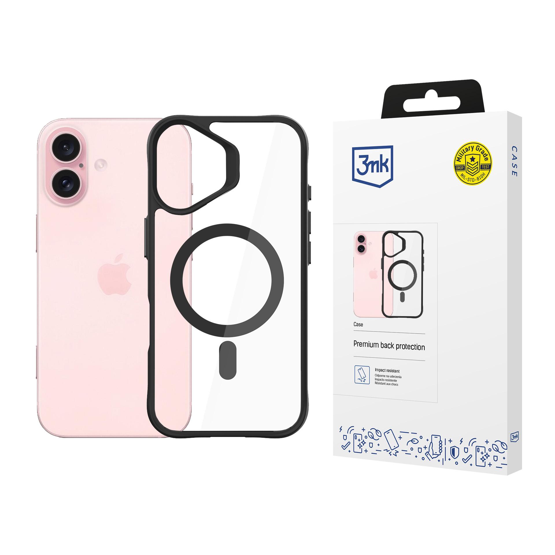 3mk Satin Armor MagCase ar MagSafe iPhone 16 Plus - caurspīdīgs ar melnu rāmi