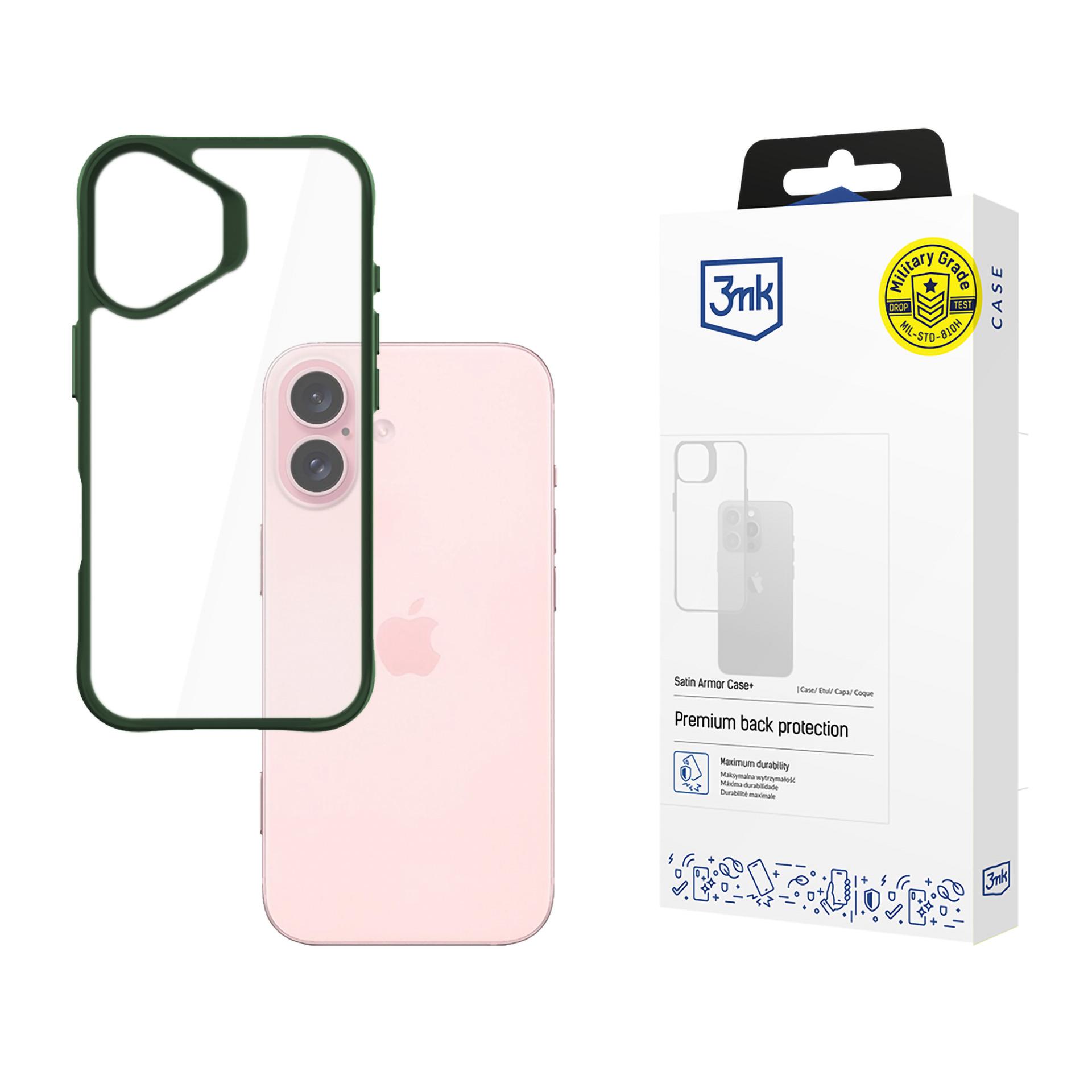 3mk Satin Armor viedtālruņa apvalks Green Apple iPhone 16 – caurspīdīgs