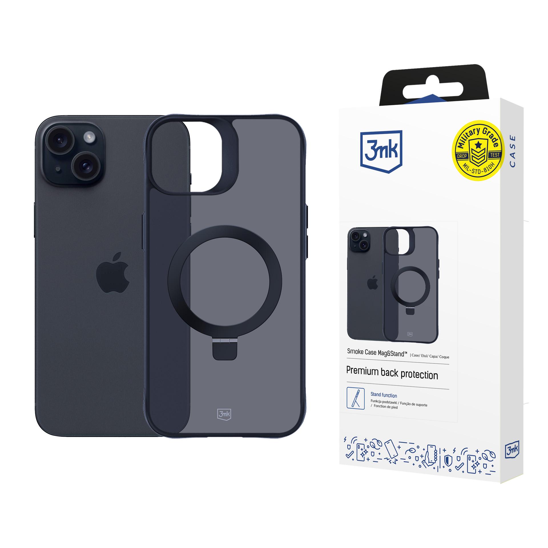 3mk Smoke viedtālruņa apvalks Mag&Stand Apple iPhone 15 plus - melns