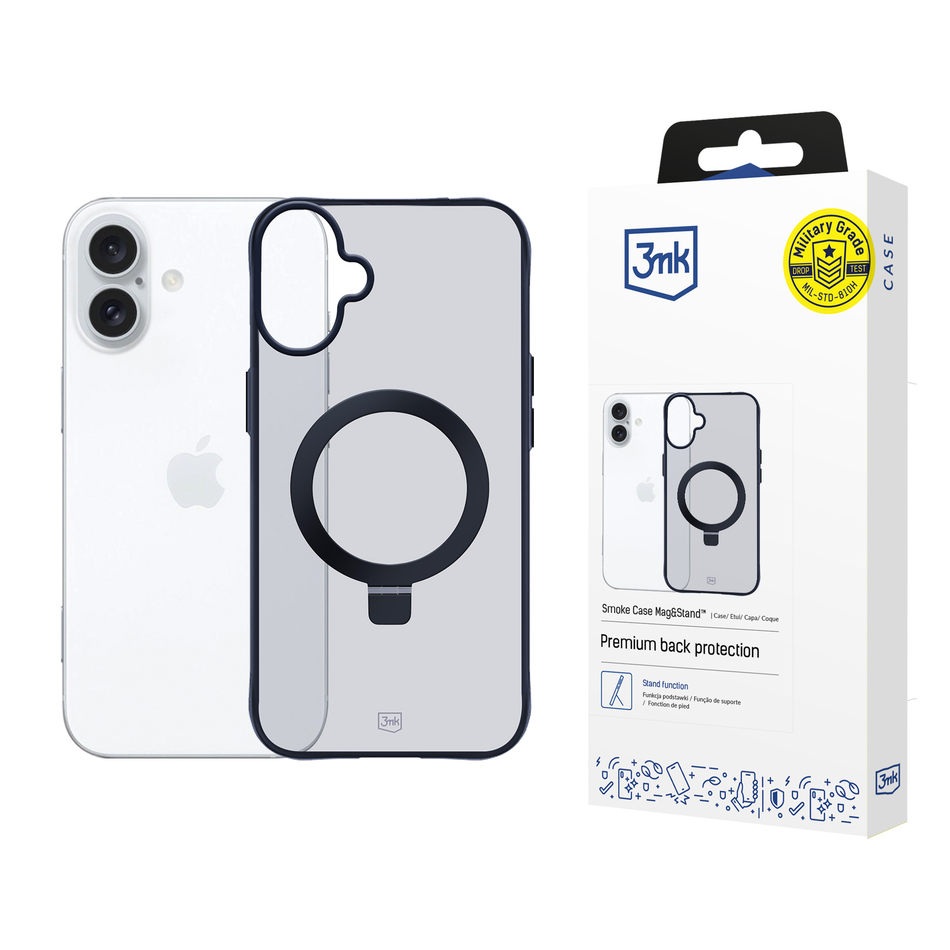 3mk Smoke viedtālruņa apvalks Mag&Stand Apple iPhone 16 - melns