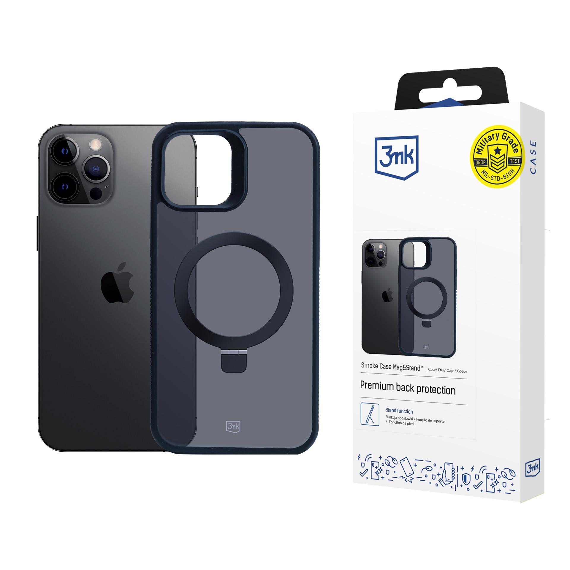 3mk Smoke viedtālruņa apvalks Mag&Stand Apple iPhone 12 Pro Max - melns
