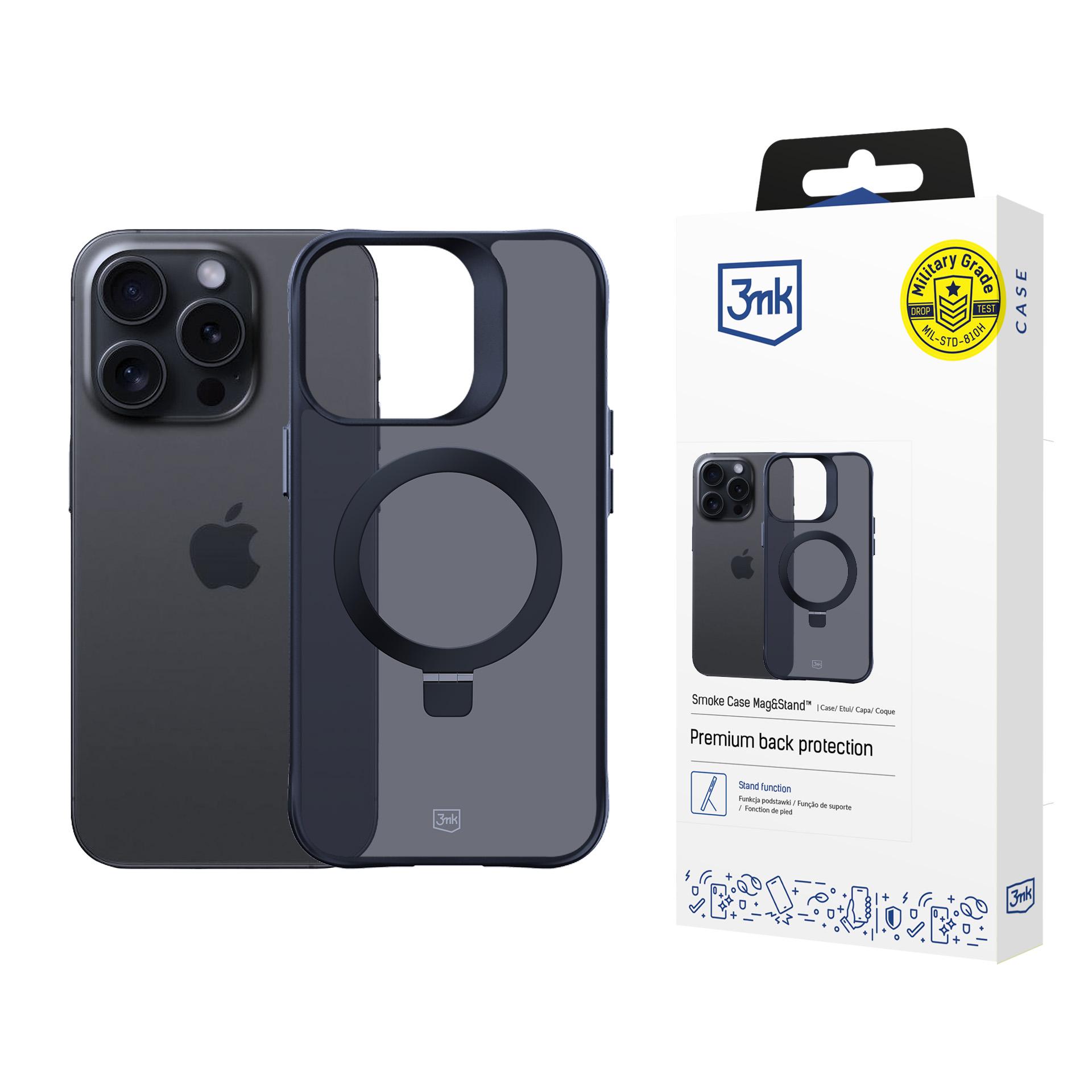 3mk Smoke viedtālruņa apvalks Mag&Stand Apple iPhone 13 Pro Max - melns