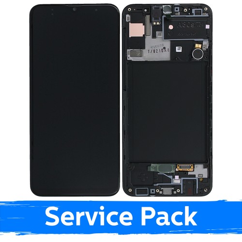 LCD displejs, kas saderīgs ar Samsung A307 A30s, melns ar rāmi (Service Pack)