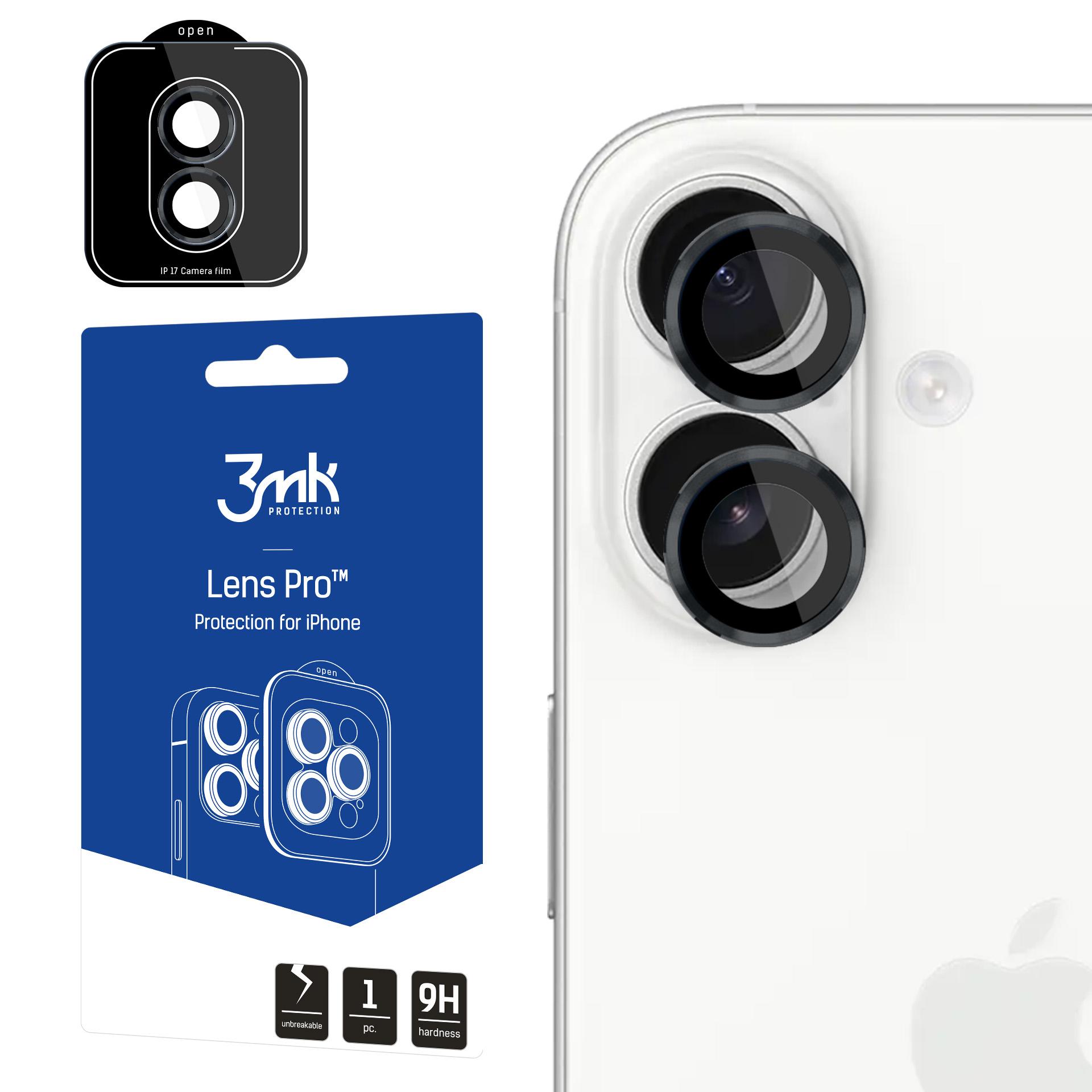 Закалённое стекло для камеры 3mk Lens Pro для Apple iPhone 17 чёрный