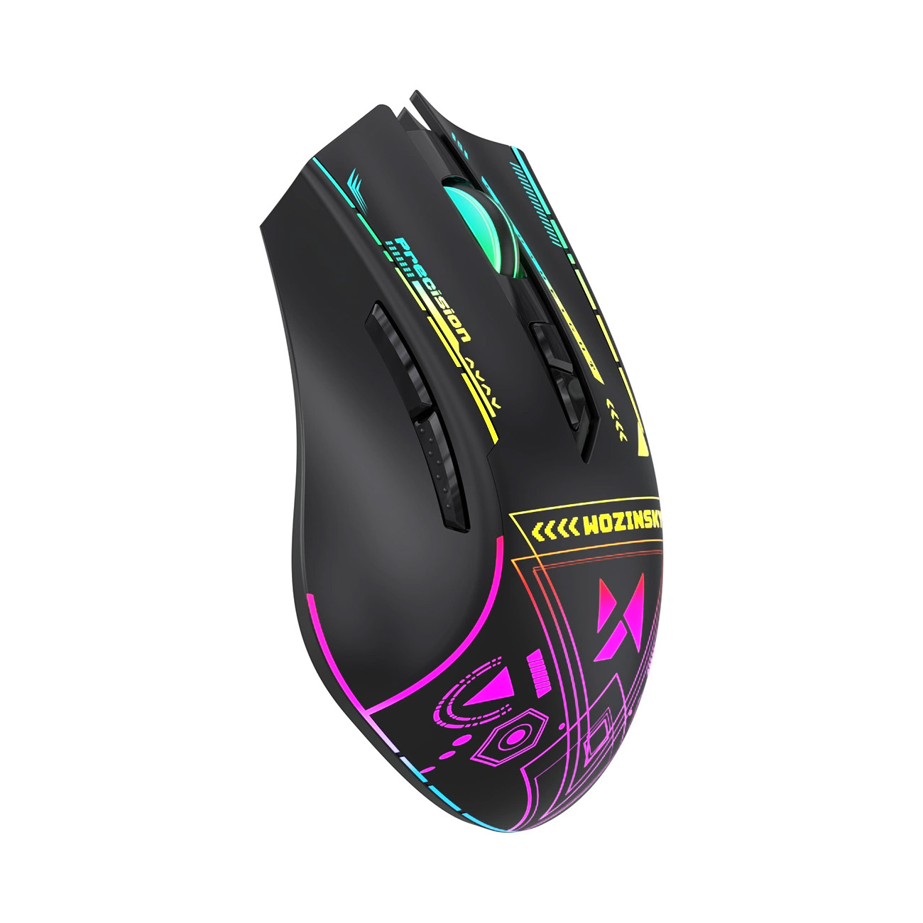 Wozinsky WMGB-3200 bezvadu optiskā spēļu pele ar iebūvētu uzlādējamu akumulatoru 3200 DPI ar RGB apgaismojumu - melna